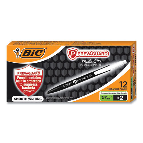 Prevaguard Media Clic Mechanical Pencils,0.7 Mm, Hb (#2), Black Lead, 6 Black Barrel/6 Blue Barrel, Dozen
