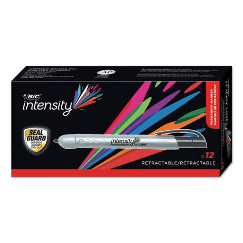 Intensity Retractable Permanent Marker, Fine Bullet Tip, Black, Dozen.
