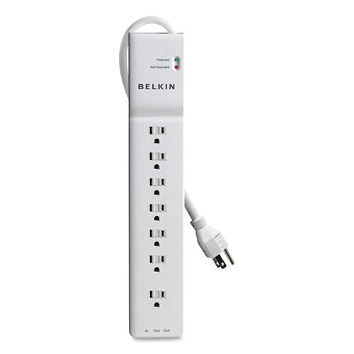 Home/office Surge Protector, 7 Ac Outlets, 6 Ft Cord, 2,320 J, White.