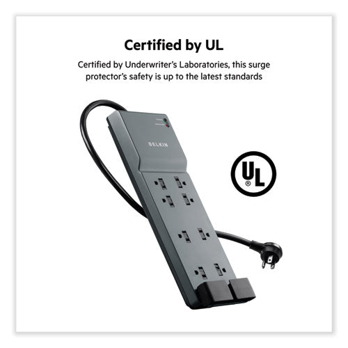 Home/office Surge Protector, 8 Ac Outlets, 6 Ft Cord, 3,390 J, White.