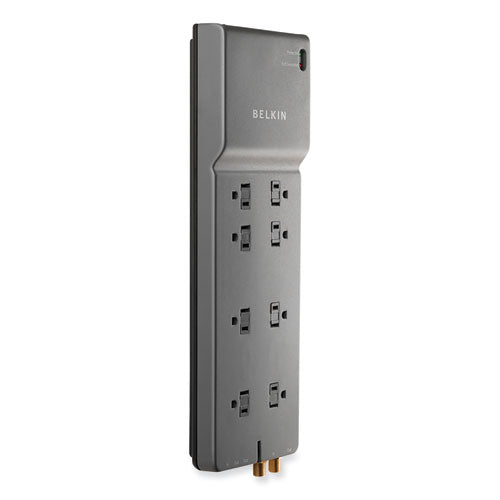 Home/office Surge Protector, 8 Ac Outlets, 12 Ft Cord, 3,390 J, Dark Gray.