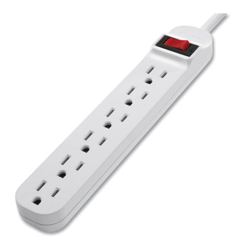 Power Strip, 6 Outlets, 3 Ft Cord, White.