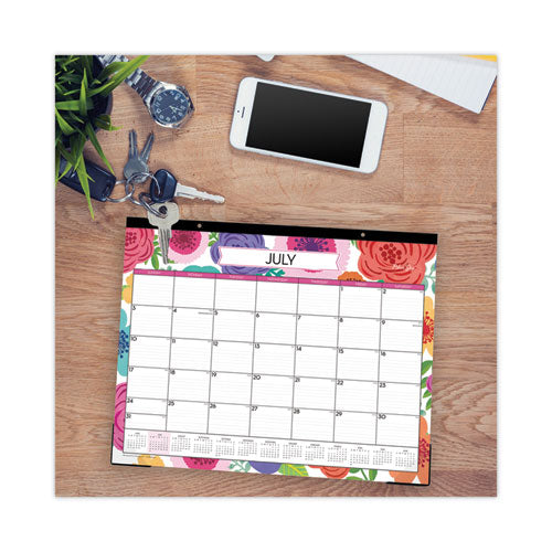 Mahalo Academic Desk Pad, Floral Artwork, 22 X 17, Black Binding, Clear Corners,12-month (july To June): 2024 To 2025