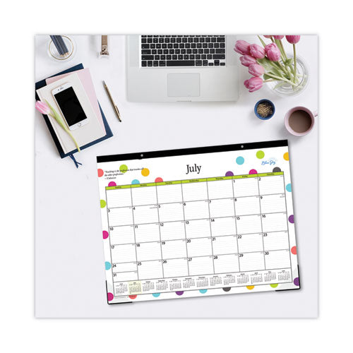 Teacher Dots Academic Desk Pad, 22 X 17, Black Binding,Clear Corners, 12-month (july To June): 2024 To 2025