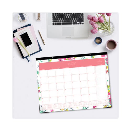 Day Designer Peyton Academic Desk Pad,Floral Artwork, 22 X 17, Black Binding, Clear Corners, 12-month (july-june): 2024-2025