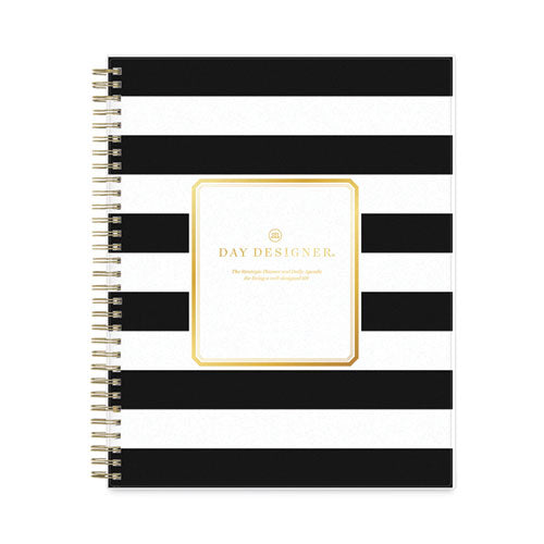 Day Designer Daily/monthly Frosted Planner, Rugby Stripe Artwork,10 X 8, Black/white Cover, 12-month (july-june): 2024-2025