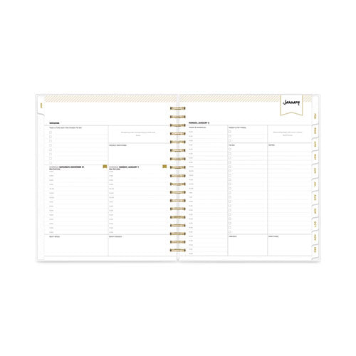 Day Designer Daily/monthly Frosted Planner, Rugby Stripe Artwork,10 X 8, Black/white Cover, 12-month (july-june): 2024-2025