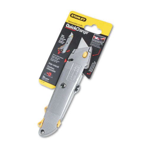 Quick-change Utility Knife With Twine Cutter And (3) Retractable Blades, 6" Metal Handle, Gray, 6/box.