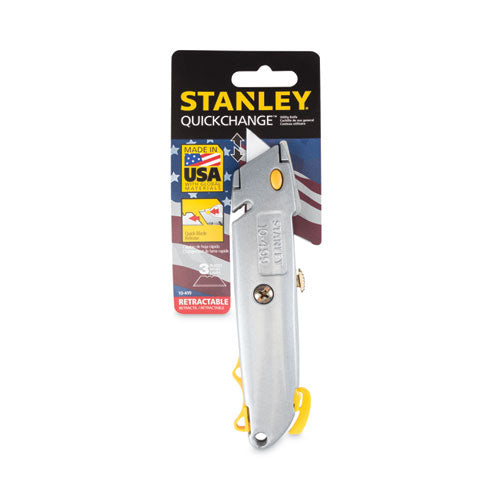 Quick-change Utility Knife With Twine Cutter And (3) Retractable Blades, 6" Metal Handle, Gray.