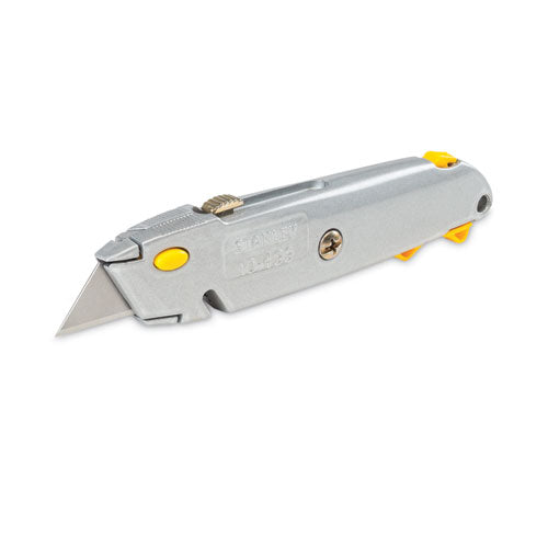 Quick-change Utility Knife With Twine Cutter And (3) Retractable Blades, 6" Metal Handle, Gray.