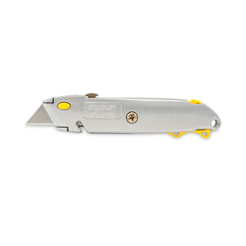 Quick-change Utility Knife With Twine Cutter And (3) Retractable Blades, 6" Metal Handle, Gray.