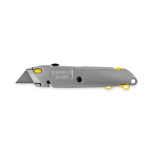 Quick-change Utility Knife With Twine Cutter And (3) Retractable Blades, 6" Metal Handle, Gray.