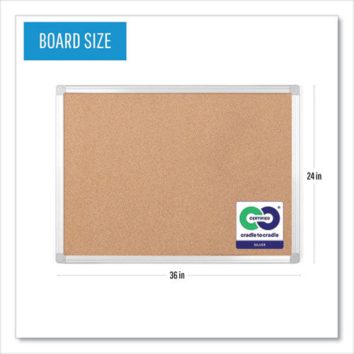 Earth Cork Board, 36 X 24, Tan Surface, Silver Aluminum Frame.