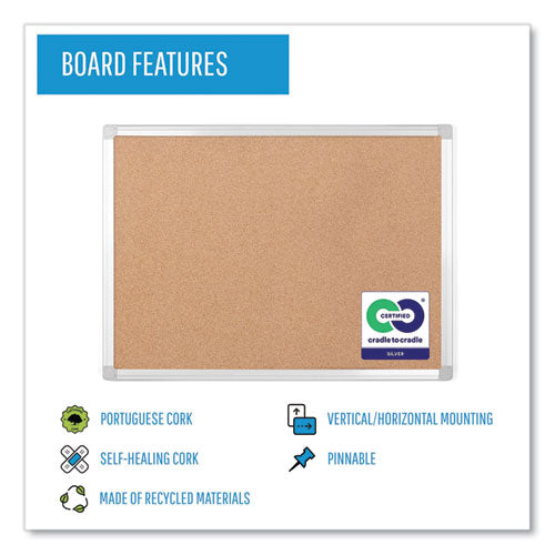 Earth Cork Board, 72 X 48, Tan Surface, Silver Aluminum Frame.