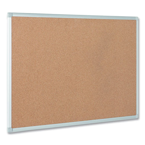 Earth Cork Board, 72 X 48, Tan Surface, Silver Aluminum Frame.