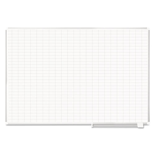 Gridded Magnetic Porcelain Dry Erase Planning Board, 1 X 2 Grid, 72 X 48, White Surface, Silver Aluminum Frame.