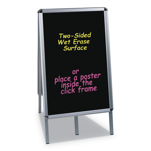 Wet Erase Board, Double Sided, 23 X 33, 42" Tall, Black Surface, Silver Aluminum Frame.