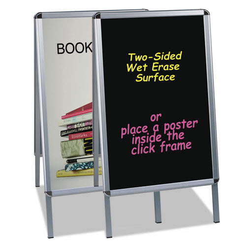 Wet Erase Board, Double Sided, 23 X 33, 42" Tall, Black Surface, Silver Aluminum Frame.