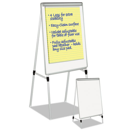 Silver Easy Clean Dry Erase Quad-pod Presentation Easel, 45" To 79" High, Silver.