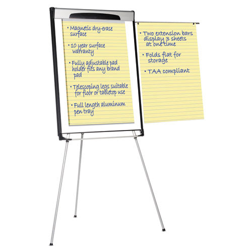 Tripod Extension Bar Magnetic Dry-erase Easel, 39" To 72" High, Black/silver.