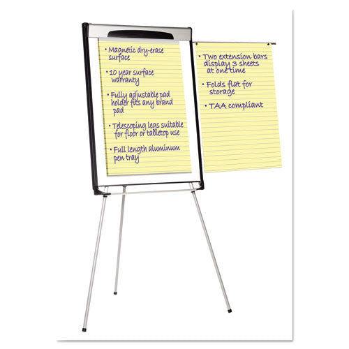 Tripod Extension Bar Magnetic Dry-erase Easel, 39" To 72" High, Black/silver.