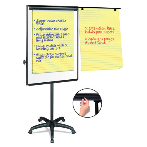 Silver Easy Clean Dry Erase Mobile Presentation Easel, 44" To 75.25" High.