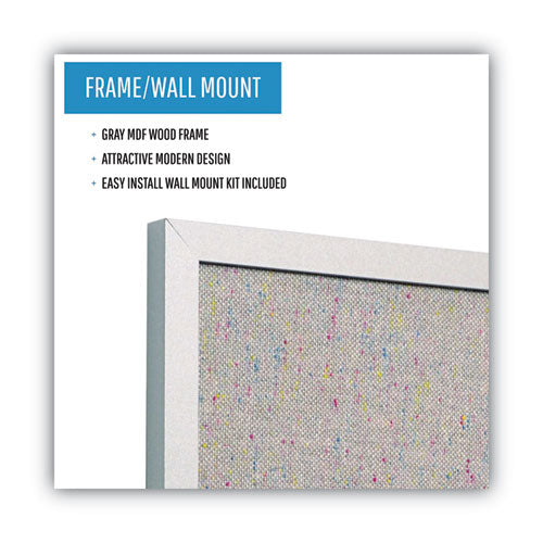 Designer Fabric Bulletin Board, 24 X 18, Gray Surface, Gray Mdf Wood Frame.