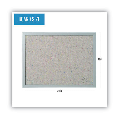 Designer Fabric Bulletin Board, 24 X 18, Gray Surface, Gray Mdf Wood Frame.