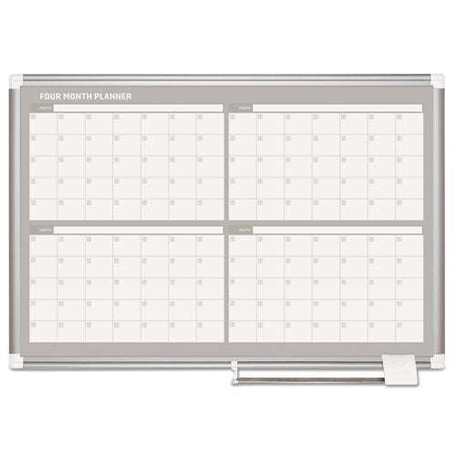 Magnetic Dry Erase Calendar Board, Four Month, 36 X 24, White Surface, Silver Aluminum Frame.