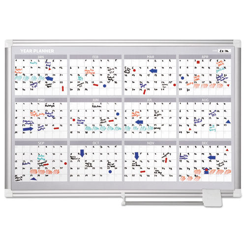 Magnetic Dry Erase Calendar Board, Four Month, 36 X 24, White Surface, Silver Aluminum Frame.