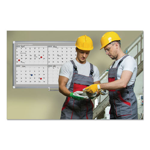 Magnetic Dry Erase Calendar Board, Four Month, 48 X 36, White Surface, Silver Aluminum Frame.