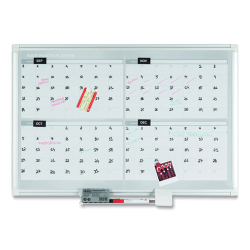 Magnetic Dry Erase Calendar Board, Four Month, 48 X 36, White Surface, Silver Aluminum Frame.