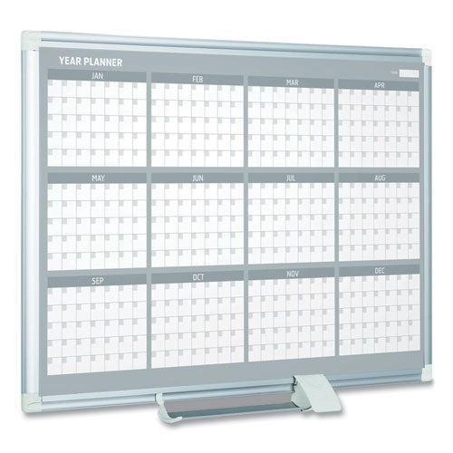 Magnetic Dry Erase Calendar Board, 12-month, 48 X 36, White Surface, Silver Aluminum Frame.