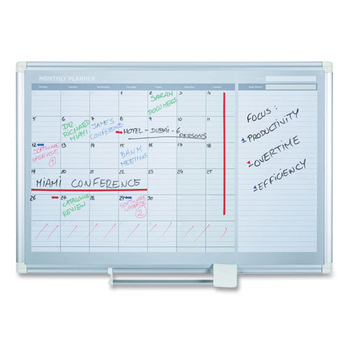 Magnetic Dry Erase Calendar Board, One Month, 48 X 36, White Surface, Silver Aluminum Frame.