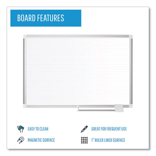 Ruled Magnetic Steel Dry Erase Planning Board, 48 X 36, White Surface, Silver Aluminum Frame.