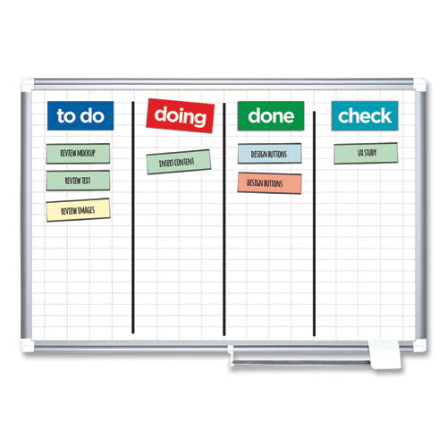 Gridded Magnetic Steel Dry Erase Planning Board,1 X 2 Grid, 72 X 48, White Surface, Silver Aluminum Frame