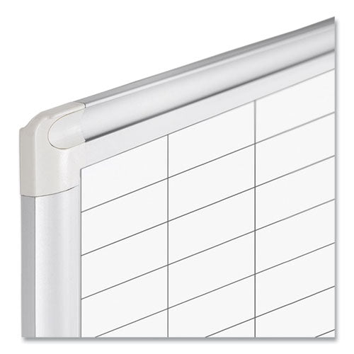 Gridded Magnetic Steel Dry Erase Planning Board,1 X 2 Grid, 72 X 48, White Surface, Silver Aluminum Frame