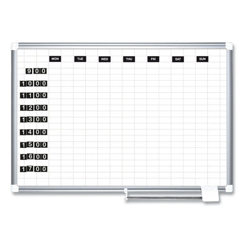 Gridded Magnetic Steel Dry Erase Planning Board,1 X 2 Grid, 72 X 48, White Surface, Silver Aluminum Frame