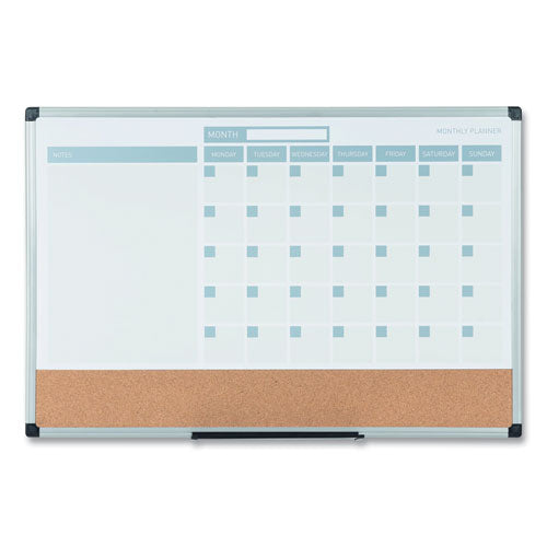 3-in-1 Calendar Planner, 36 X 24, White Surface, Silver Aluminum Frame.