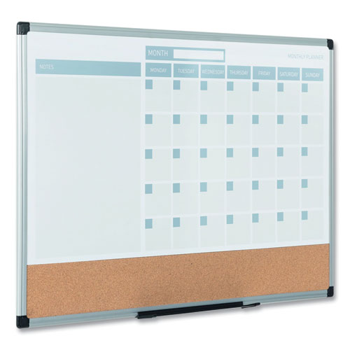 3-in-1 Calendar Planner, 36 X 24, White Surface, Silver Aluminum Frame.