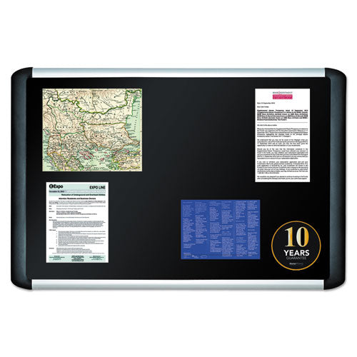 Soft-touch Bulletin Board, 36 X 24, Black Fabric Surface, Aluminum/black Aluminum Frame.