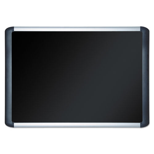 Soft-touch Bulletin Board, 36 X 24, Black Fabric Surface, Aluminum/black Aluminum Frame.