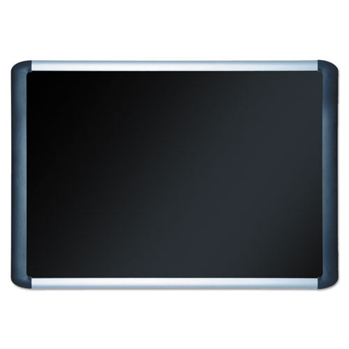 Soft-touch Bulletin Board, 48 X 36, Black Fabric Surface, Aluminum/black Aluminum Frame.