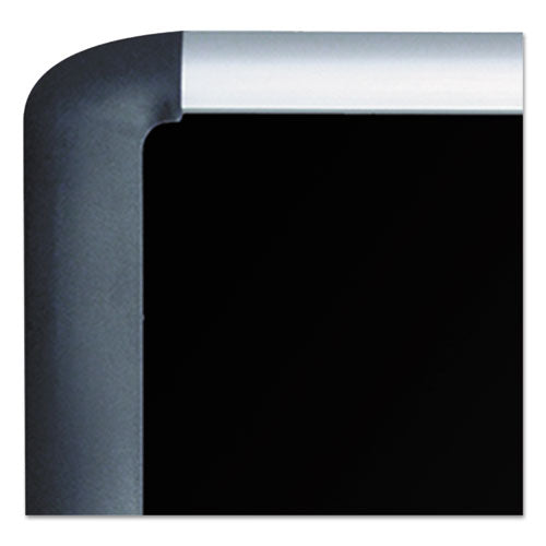 Soft-touch Bulletin Board, 48 X 36, Black Fabric Surface, Aluminum/black Aluminum Frame.