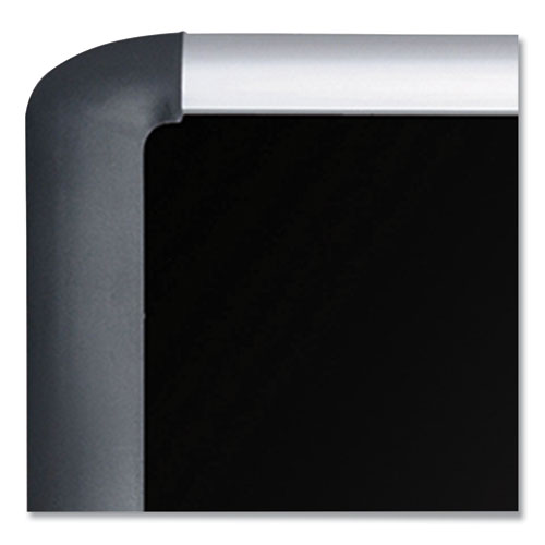 Soft-touch Bulletin Board, 72 X 48, Black Fabric Surface, Aluminum/black Aluminum Frame.