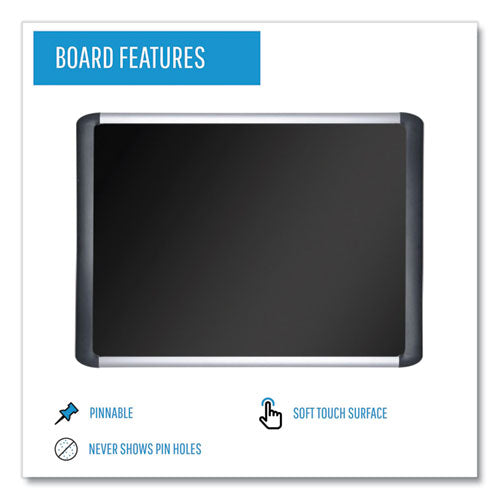 Soft-touch Bulletin Board, 72 X 48, Black Fabric Surface, Aluminum/black Aluminum Frame.