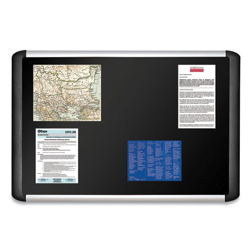 Soft-touch Bulletin Board, 72 X 48, Black Fabric Surface, Aluminum/black Aluminum Frame.