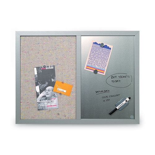 Designer Combo Fabric Bulletin/dry Erase Board, 24 X 18, Multicolor/gray Surface, Gray Mdf Wood Frame.