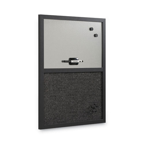 Designer Combo Fabric Bulletin/dry Erase Board, 24 X 18, Charcoal/gray Surface, Black Mdf Wood Frame.