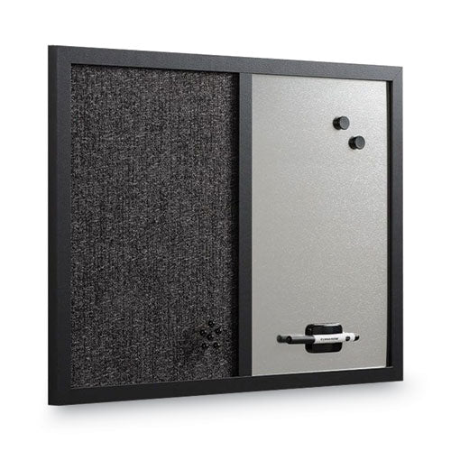 Designer Combo Fabric Bulletin/dry Erase Board, 24 X 18, Charcoal/gray Surface, Black Mdf Wood Frame.